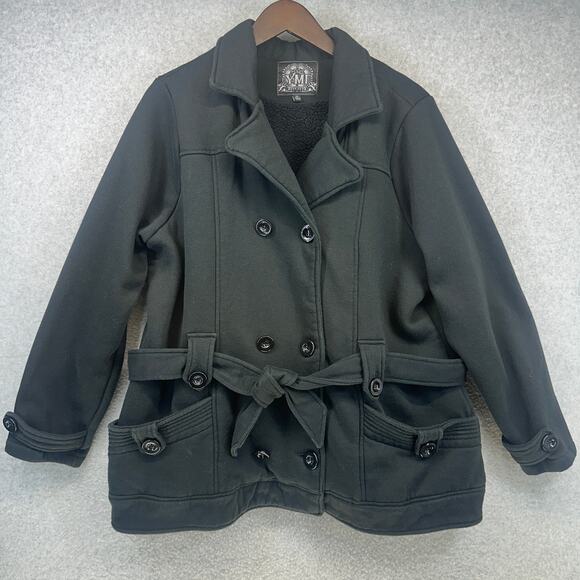 YMI Pea Coat Womens Size 2X Black Cotton Blend Pockets Double Breasted Belted - Picture 1 of 13